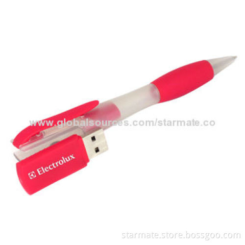 Shock-Resistant Ball Point Pen/USB Flash Drive, Made of Plastic Material, Various Colors Available